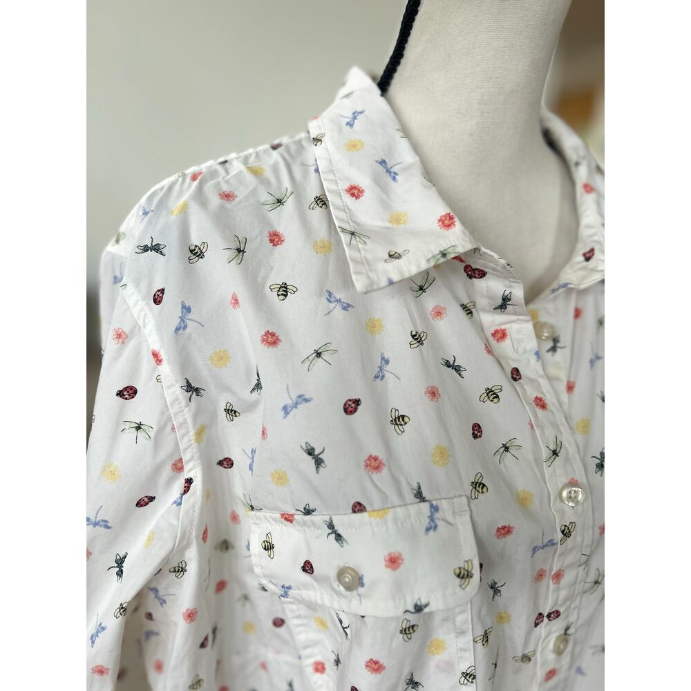 Talbots White BumbleBee Lady Bug Dragonfly Print Long Sleeve Button Down Shirt - Picture 2 of 8